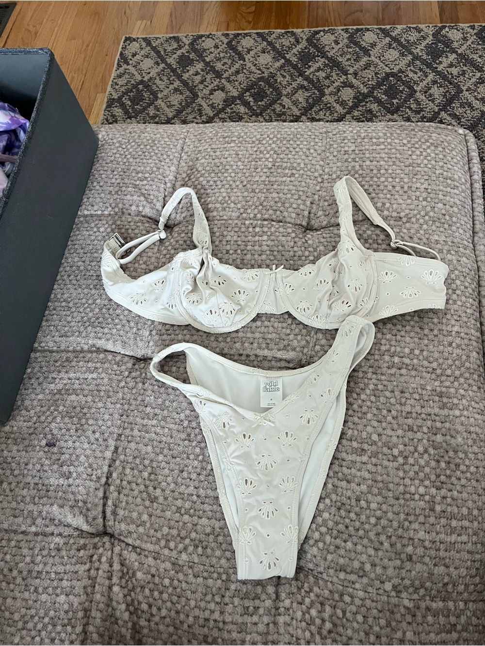 wild fable Lace-Embroidered Bikini Top in Light Cream